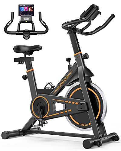 UREVO Exercise Bike, Stationary Bike with 35lbs Flywheel, Indoor Cycling Bike Stationary with Mat and 4 Resistance Bands, Exercise Bike 330lbs Capacity, Quiet Bike Exercise Machine with Adjustable Resistance (22lbs Flywheel, Black)