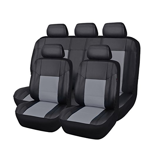 CAR PASS Skyline PU Leather CAR SEAT Covers - Universal FIT for Cars,SUV,Vehicles 5mm Composite Sponge Inside,Airbag Compatible(Full Set,Black and Gray)