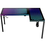 EUREKA ERGONOMIC 60' L Shaped RGB LED Gaming Desk, Music Sync Lights Up Tempered Glass Desktop GTG L60 Reversible Home Office Corner Computer Table W Cup Holer Headset Hook Cable Ties, APP Control