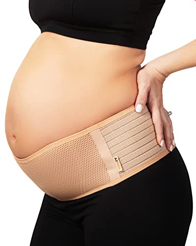 AZMED Maternity Belly Band for Pregnant Women | Pregnancy Must Haves Belly Support Band for Abdomen, Pelvic, Waist, Back Pain | Adjustable Maternity Belt | All Stages of Pregnancy & Postpartum (Beige)