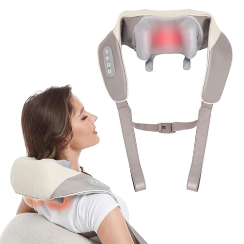 MSFOOT Neck Massager, Cordless Deep Tissue 4D [Imitation Human Hand Kneading] Noiseless Shoulder Massager with Heat, Portable Shiatsu Electric Massager for Relax Muscles Home & Office & Car Use