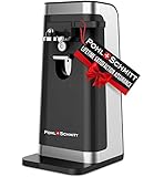 POHL SCHMITT Electric Can Opener, Easy Push Down Lever, Knife Sharpener, Bottle Opener & Built-In Cord Storage, Opens All Standard-Size and Pop-Top Cans, Black
