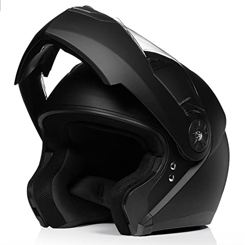 ILM Flip Up Full Face Modular Motorcycle Helmet for Adults Men Women Cascos para Motos Street Bike Motocross Helmet DOT 115(Matte Black,Large)