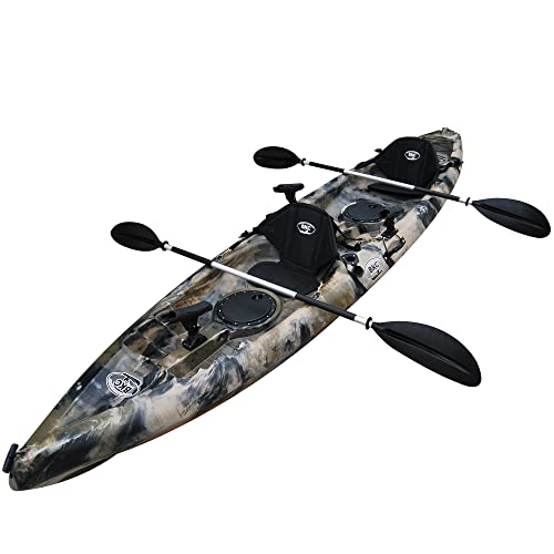 BKC TK181 Angler 12-Foot, 8 inch Tandem 2 or 3 Person Sit On Top Fishing Kayak w/Padded Seats and Paddles