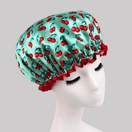Fashion Design Stylish High Quality Reusable Shower cap with Beautiful pattern and color (Green(Cherry))