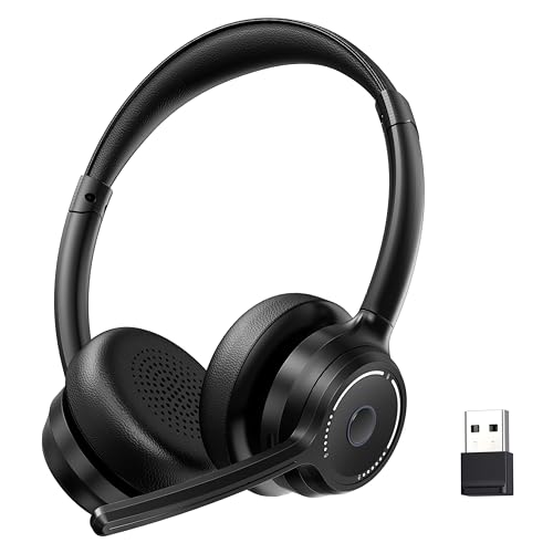 Gixxted Bluetooth Headset, Wireless Headset with Noise Cancelling Microphone for Work, On Ear Headphones with USB Dongle and Mute Mic for Computer, Office Headset for Work, Call Center