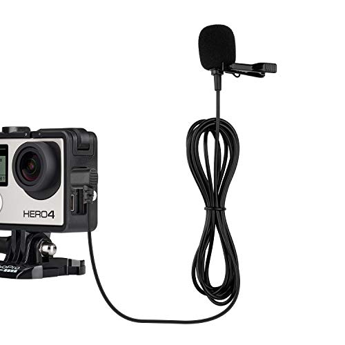 Hero 4 Microphone Compatible with GoPro Hero 4 Silver Black White Edition, Hero 3, Canon, Nikon Camcorder DSLR Camera- External Lavalier Lapel Mic