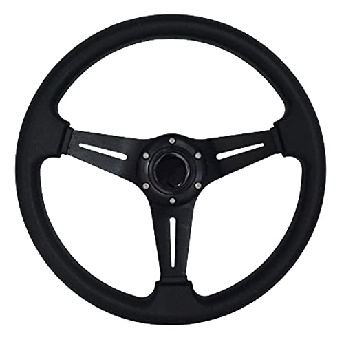 YEHICY 13.8” Auto Racing Steering Wheel Flat Drifting 6 Bolts Car Sport Steering Wheel Pu Leather and Aluminum Spokes with Horn Button