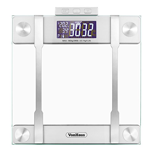 VonHaus Body Fat Scales 400lb Weight Capacity, Hydration Monitor, Composition Analyser, Bathroom Scales, Silver
