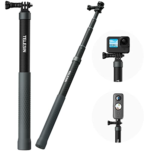 Selfie Stick Long Pole Invisible for GoPro Insta360 (120cm/47.2 inch), TELESIN Light Carbon Fiber Extension Monopod for Go Pro Max Hero 11 10 9 8 7 6 5 One X2 X3 RS Go 2 DJI Action 2 3 Accessories