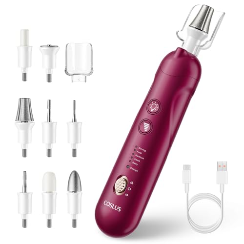 Professional Manicure Pedicure Kit Cordless: COSLUS 8 in 1 Electric Nail Drill Tools 5 Speed Nail File Cuticle Grinder for Thick Toenail 8Pcs Nail Drill Bits LED Pedicure Tools for Feet Hand Women Men