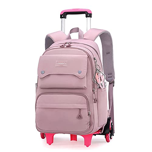 LANSHIYA Solid Color Girls Rolling Backpack with Wheels Schoolbag Elementary School Student Trolley Daypack