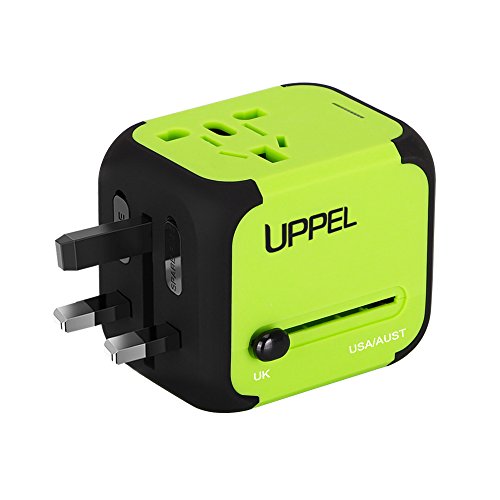 Travel Adapter Uppel Dual USB All-in-one Worldwide Travel Chargers Adapters for US EU UK AU About 152 Countries Wall Universal Power Plug Adapter Charger with Dual USB and Safety Fuse (Green)