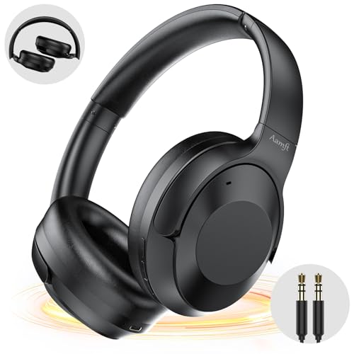 Aamft Active Noise Cancelling Headphones - Hi-Res Sound Wireless Over Ear Bluetooth Headphones Comfort Fit, 80H Playtime Noise Canceling Headphones, Deep Bass, AI Clear Calls for Travel/Home/Office