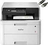 Brother HL-L3290CDW Wireless Compact Digital Color Laser All-in-One Printer, Duplex Printing, Print Scan Copy - 600 x 2400 dpi, 25ppm, 250-sheet, Works with Alexa - Bundle with JAWFOAL Printer Cable.