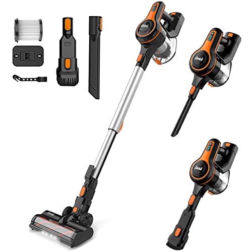 INSE Cordless Vacuum Cleaner, 25Kpa Powerful Stick Vacuum, 6-in-1 Rechargeable Vacuum with 2500m-Ah Battery Up to 45mins Runtime, Lightweight Vacuum Cleaner for Pet Hair Hard Floor Carpet-S610 Black