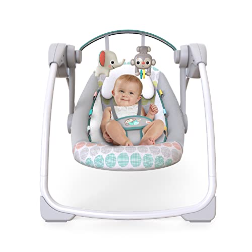 Bright Starts Portable Automatic 6-Speed Baby Swing with Adaptable Speed, Taggies, Music, Removable Toy Bar, 0-9 Months 6-20 lbs (Whimsical Wild)