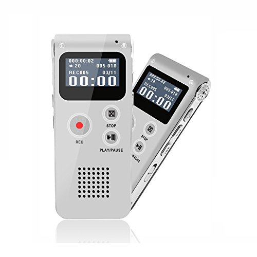 eBoTrade Digital Audio Voice Recorder Dictaphone MP3 Player 8GB 650HR Multifunctional Rechargeable Dictaphone Player with Built-In Speaker Sliver