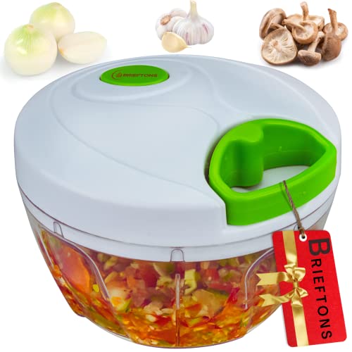 Brieftons Manual Food Chopper, Compact & Powerful Hand Pull Chopper Blender to Chop Onion, Garlic, Vegetables, Fruits, Herbs for Salsa, Salad, Pesto, Hummus, Coleslaw, Puree, Indian Cooking
