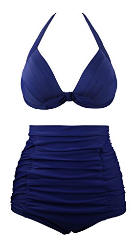 Angerella Women Swimsuit Vintage High Waisted Cute Bathing Suits(SST016-N1-4XL),Navy,US14-16=Tag Size 4XL