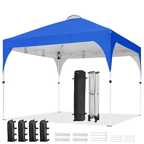 Yaheetech 10x10 Pop Up Canopy Tent with Vent, Easy Set Up Tent, Instant Sun Shelter Canopy with Wheeled Bag, 4 Sandbags, 12 Stakes & 4 Ropes, for Parties, Beach, Outdoor, Blue