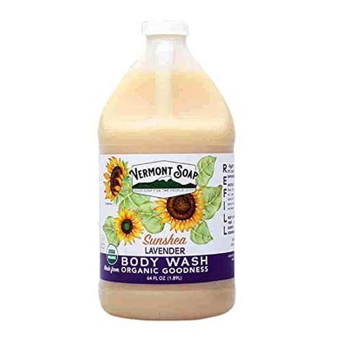 VERMONT SOAP Body Wash, Natural Body Wash with Shea Butter, Mild Gel Body Wash for Moisturizing and Soothing Skin, Fragrance Free Body Wash for Women & Men (Lavender Ecstasy, 64oz)