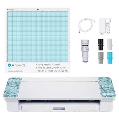 Silhouette Cameo 4 with Bluetooth, 12x12 Cutting Mat, Autoblade 2, 100 Designs and Silhouette Studio Software - Blue Pattern Edition