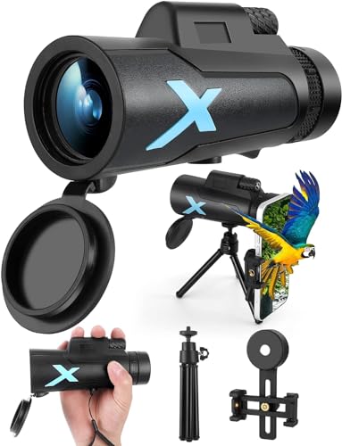 12x50 High-Power Monocular Telescope with Smartphone Tripod, Portable Bag - Ideal for Bird Watching, Hunting, Hiking, Camping - Large Vision with BAK4 Prism and FMC Lens Technology