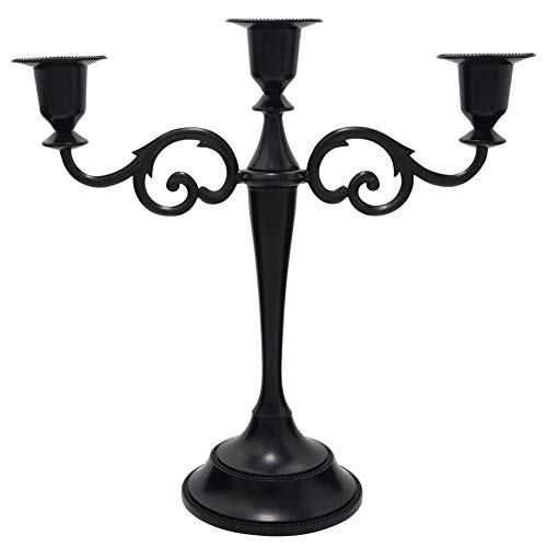 Viscacha 3 Metal Candelabra – Candlesticks Holder for Formal Events, Wedding, Church, Holiday Décor, Halloween – Taper Candle Holder Stand Centerpiece Elegant Decoration Piece for Table,Pure Black