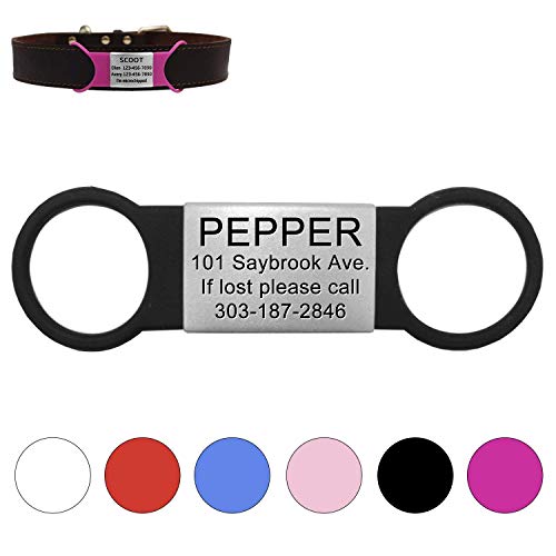 Silent Slide On Puppy Dog Cat ID Tags,Elastic Silicone Band and Stainless Steel Name Plate, Personalized Laser Engraved On Collar,Universal Design for Most Style Pet Collars