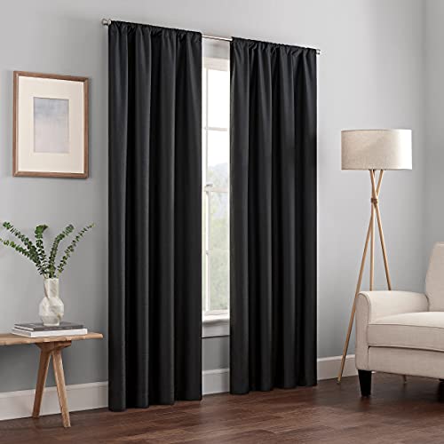 ECLIPSE Kendall Modern Blackout Thermal Rod Pocket Window Curtain for Bedroom or Living Room (1 Panel), 42' x 63', Black
