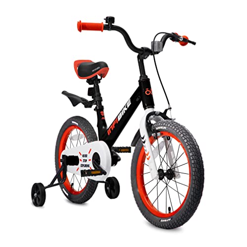 SereneLife Kids Bike with Training Wheels - 12' Toddlers Bicycle w/Adjustable Seat Height, Alloy Steel Frame, Dual Brake System, Full Chain Guard, Reflector, Bell, Kickstand, for 3-4 Yrs Old (Black)