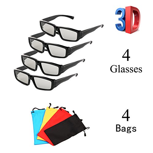 4 Pack Passive Circular Polarized RealD 3D Glasses for Cinema and Passive 3D TVs Projectors, Note: Does Not Work with Active 3D TVs Projectors