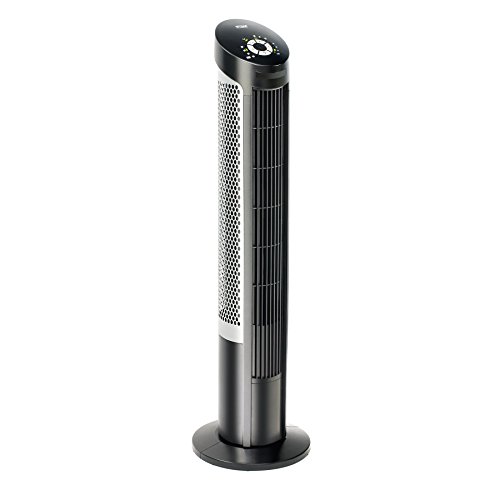 Seville Classics UltraSlimline Indoor Bladeless Oscillating Tower Fan Quiet Cooling LED Display Space-Saving for Home w/ Remote and 7.5H Timer, Black/Silver, 40' 4-speed (75 degrees)