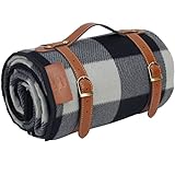 PortableAnd Extra Large Picnic & Outdoor Blanket for Water-Resistant Handy Mat Tote Spring Summer Great for The Beach,Camping on Grass Waterproof Sandproof, Black and Gray Checkered