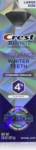 Crest 3D White Brilliance Pro Ultra White Teeth Whitening Toothpaste, 3.8 oz, Anticavity Fluoride Toothpaste, 4% Hydrogen Peroxide, Active Whitening Protection