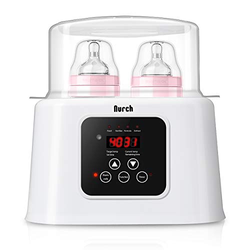 Nurch Baby Bottle Warmer 6-in-1 Baby Bottle Sterilizer Rapid Heating with LCD Display Control with Pliers, Brush, Egg Steamer Tools Large Capacity for Newborn Baby