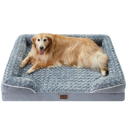 WNPETHOME Dog Beds for Large Dogs, Washable Dog Bed, Bolster Dog Sofa Bed with Waterproof Lining & Non-Skid Bottom, Orthopedic Egg Foam Dog Couch for Pet Sleeping, Pet Bed for Large Dogs