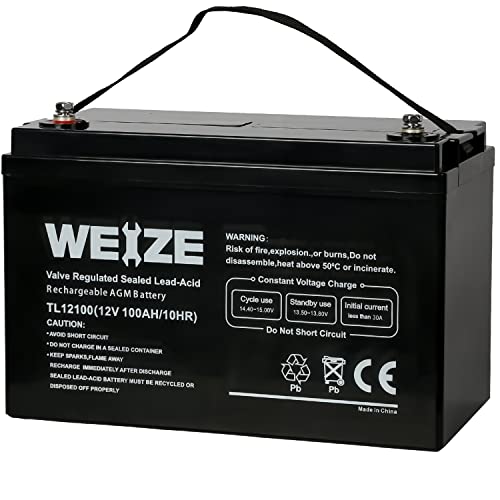 WEIZE 12V 100Ah Deep Cycle AGM Battery, Rechargeable SLA Battery for Solar Wind RV Marine Camping UPS Wheelchair Trolling Motor