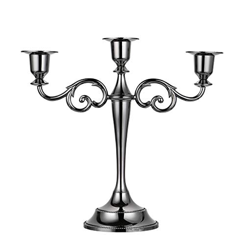 OwnMy 3 Arms Metal Candelabra Candlestick Silver European Elegant Candle Holder Candle Stand for Wedding Dining Table Christmas Party Home Decoration (Black)