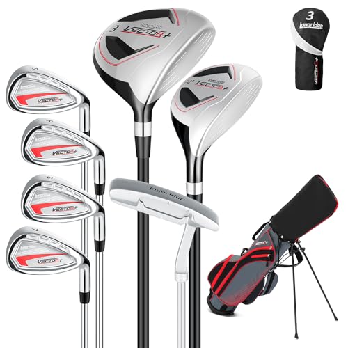 XDriveMax 8 Pieces Complete Mens Golf Club Set Right/Left Hand for Men Women Includes Stand Bag with Rain Hood, 3# Fairway Wood with Head Covers, 5# Hybrid, 5#, 7#, 9# S# Irons and Putter