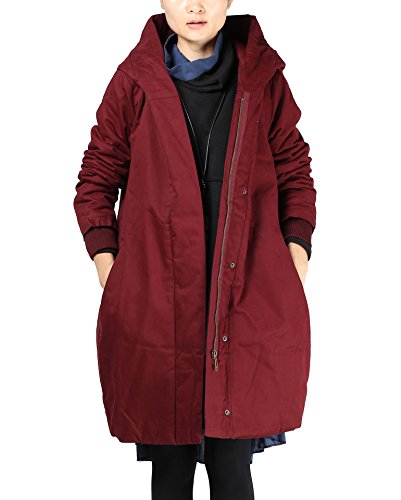 Mordenmiss Women's Cotton Coat Winter Trenchcoat Outerwear With Pockets (Label XL//US M, Burgundy)