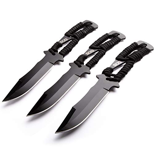 SOG Throwing Knives with Sheath 3 Pack Balanced Throwing Knives Set w/ Paracord Knife Handles and Professional Throwing Knife Sheath (F041TN-CP)