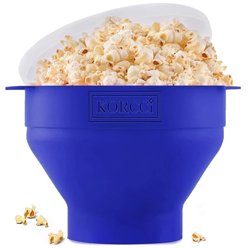 The Original Korcci Microwaveable Silicone Popcorn Popper, BPA Free Microwave Popcorn Popper, Collapsible Microwave Popcorn Maker Bowl, Dishwasher Safe - Blue