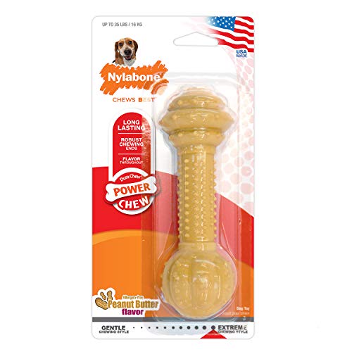 Nylabone Barbell Power Chew Durable Dog Toy Medium up to 35 lbs.