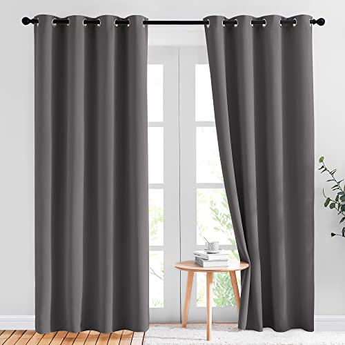 NICETOWN Gray Blackout Curtains for Bedroom 84 inches Long - Thermal Curtains & Drapes Grommet Noise Reducing Room Darkening Solid Window Panels for Living Room (2 Panels, W52 x L84, Grey)