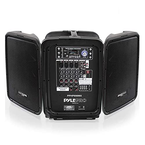 Pyle PPHP898MX 600 Watt 8-Channel Portable Bluetooth Wireless PA Speaker Amplifier Kit with 8' Subwoofer and 1' Horn Tweeter, MP3, AUX - USB Xlr 1/4' RCA