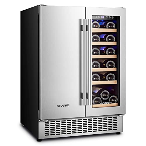 BODEGA 24 Inch Beverage and Wine Cooler, Built-in and Freestanding Wine Beverage Refrigerator Dual Zone, Holds 57 Cans and 18 Bottles, with Independent Temperature Control,Upgraded Compressor,Quiet