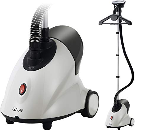 SALAV® GS18-DJ Standing Garment Steamer with Roll Wheels for Easy Movement, 1.8L Water Tank for 1 Hour Continuous Steaming, Adjustable Pole for Storage, 1500 watts, Includes Descaler Packet, White