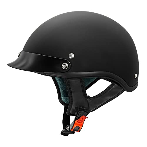 VCAN Cruiser Solid Flat Black Half Face Motorcycle Helmet (Large)